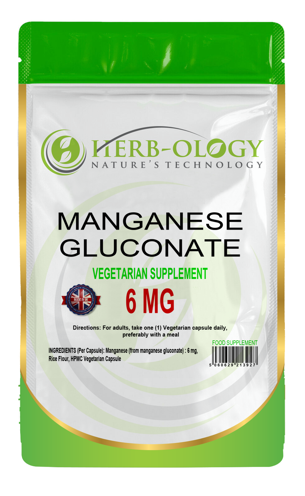 Herb-ology Manganese 6mg Vegan Capsules For Bone Health Manganese Gluconate