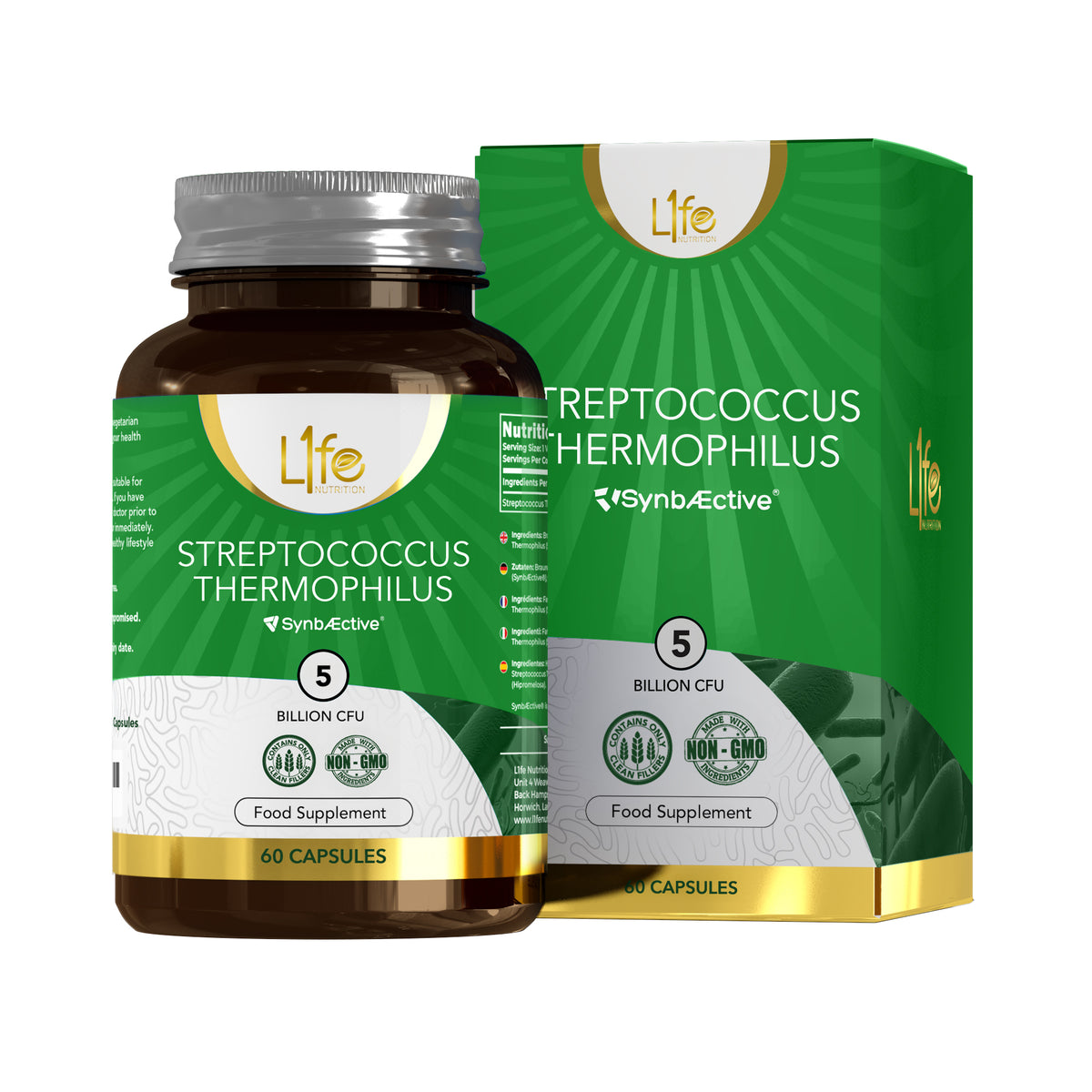 L1fe Nutrition Streptococcus Thermophilus 5 Billion CFU Probiotic Vegan Capsules