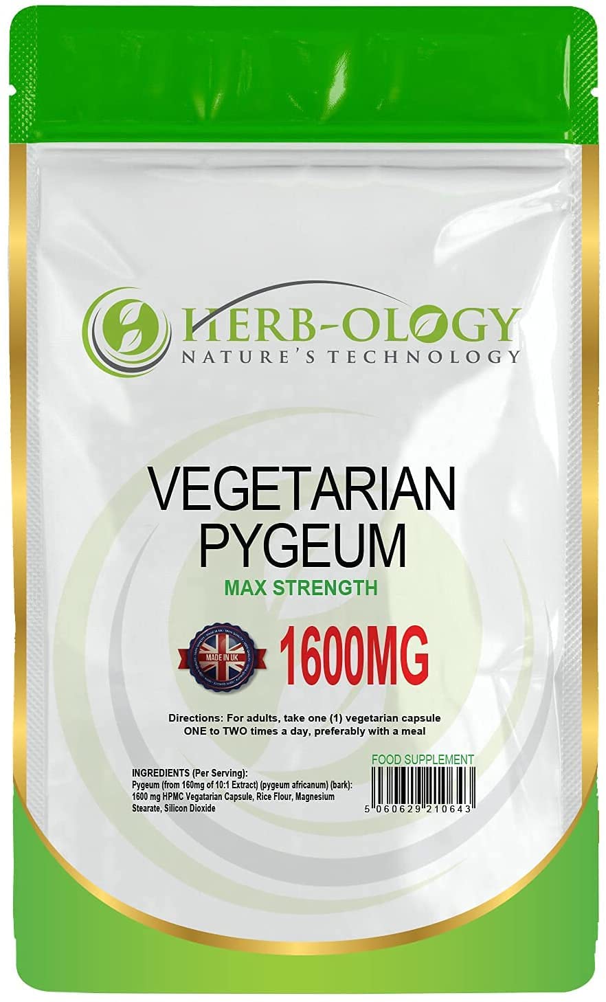 Herb-ology Pygeum Africanum 10:1 Extract 1600mg High Strength Vegan Capsules For Prostate Health