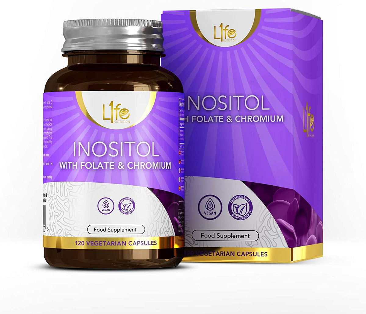 L1fe Nutrition Inositol, Folate & Chromium 500mg Vegan Capsules