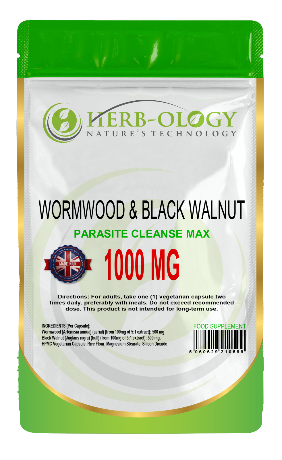 Wormwood & Black Walnut Complex 1000mg Vegan Capsules For Parasite Cleanse