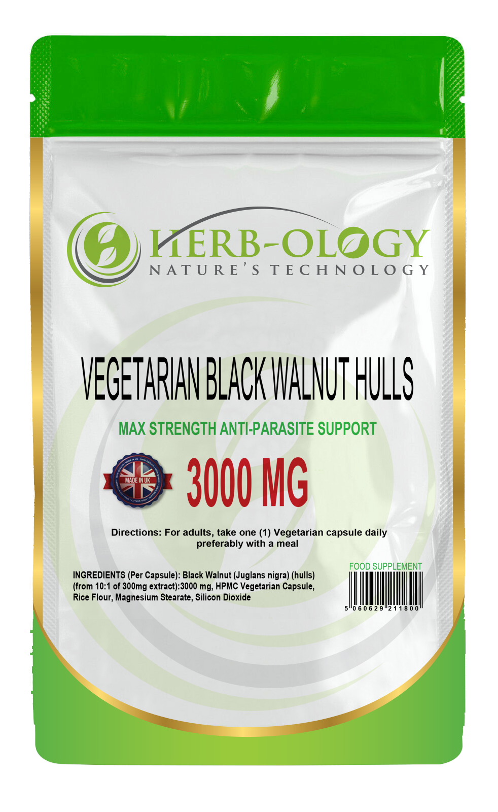 Herb-ology Black Walnut Hulls 3000mg Vegetarian Capsules