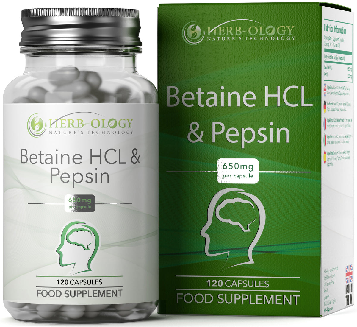 Herb-ology Betaine HCL Pepsin 650mg Vegan Capsules