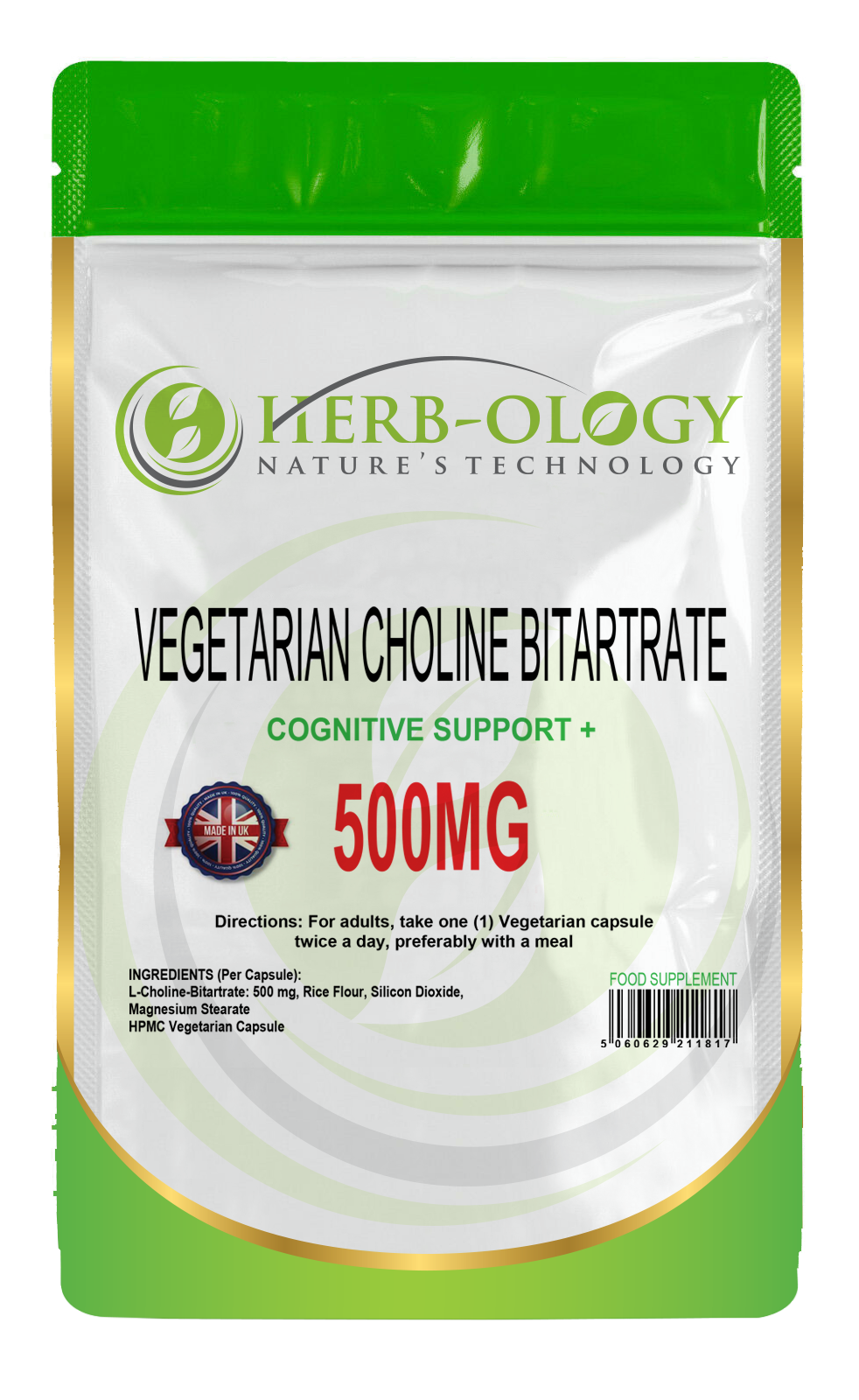 Choline Bitartrate 500mg Vegetarian Capsules For Cognitive Support