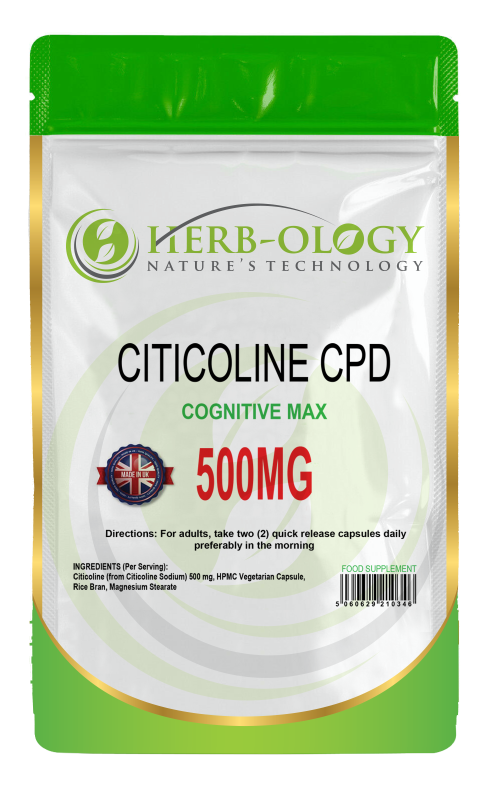 Herb-ology Citicoline 500mg High Strength Vegan Capsules For Cognitive Support