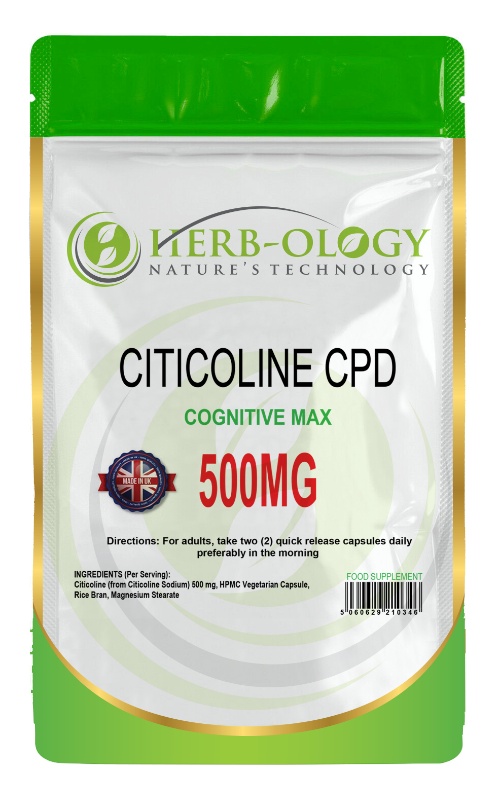 Citicoline 500mg High Strength Vegan Capsules For Cognitive Support
