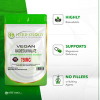 Load image into Gallery viewer, Herb-ology Magnesium Malate 750mg Vegan Capsules For Magnesium Deficiency
