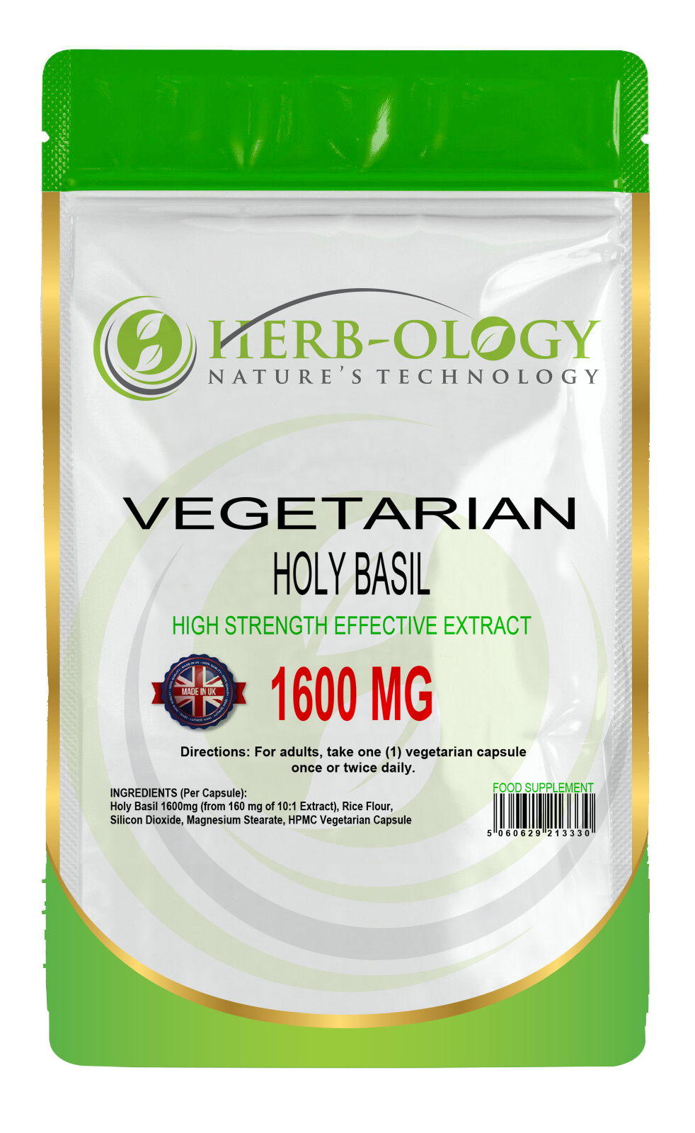 Herb-ology Holy Basil 1600mg Vegetarian Capsules For Stress Relief