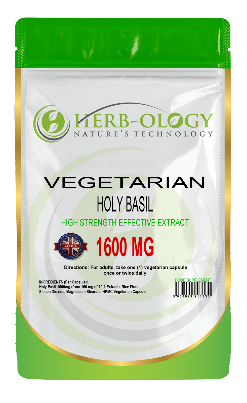 Holy Basil 1600mg Vegetarian Capsules For Stress Relief