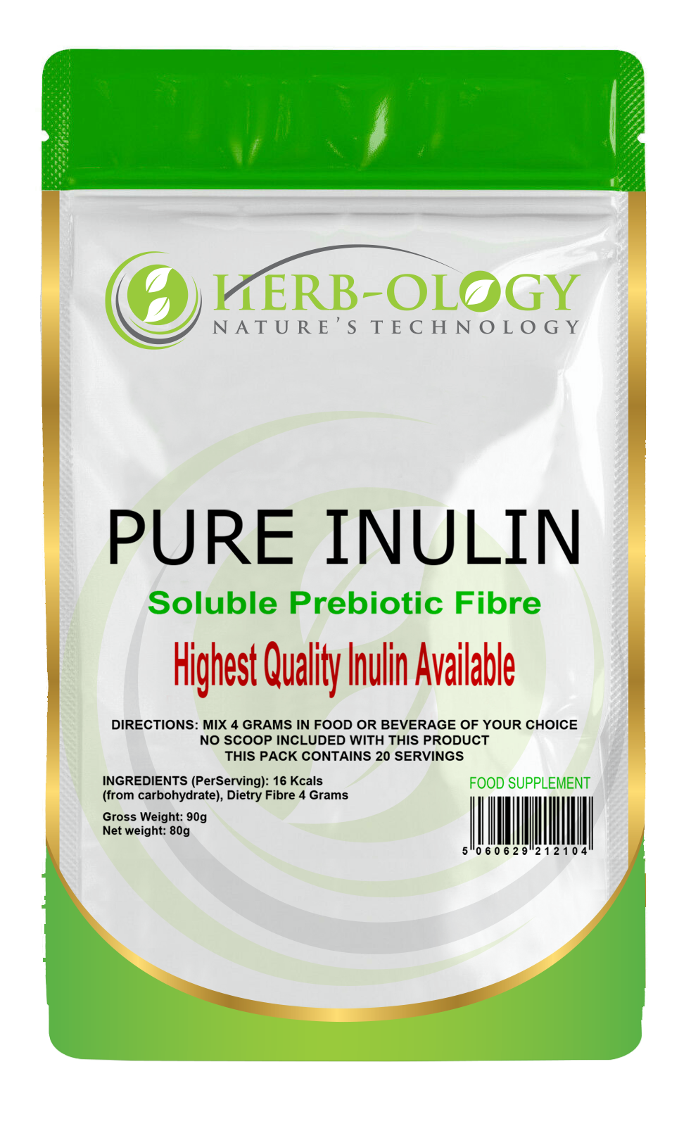 Herb-ology Inulin Pure Powder 80g Prebiotic Soluble Fibre For Digestive Support