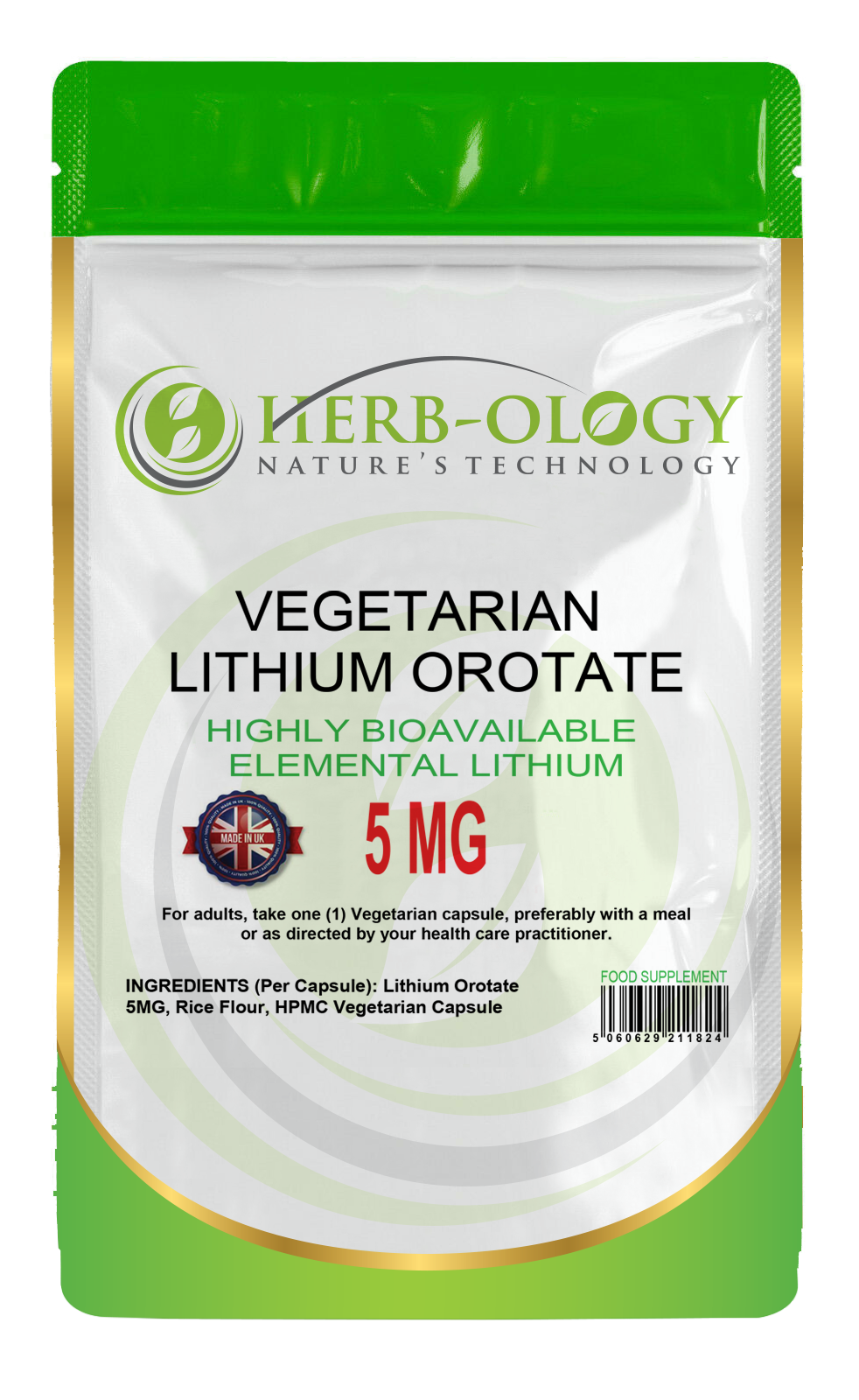 Herb-ology Lithium Orotate 5mg / 10mg Vegan Capsules For Mood Support
