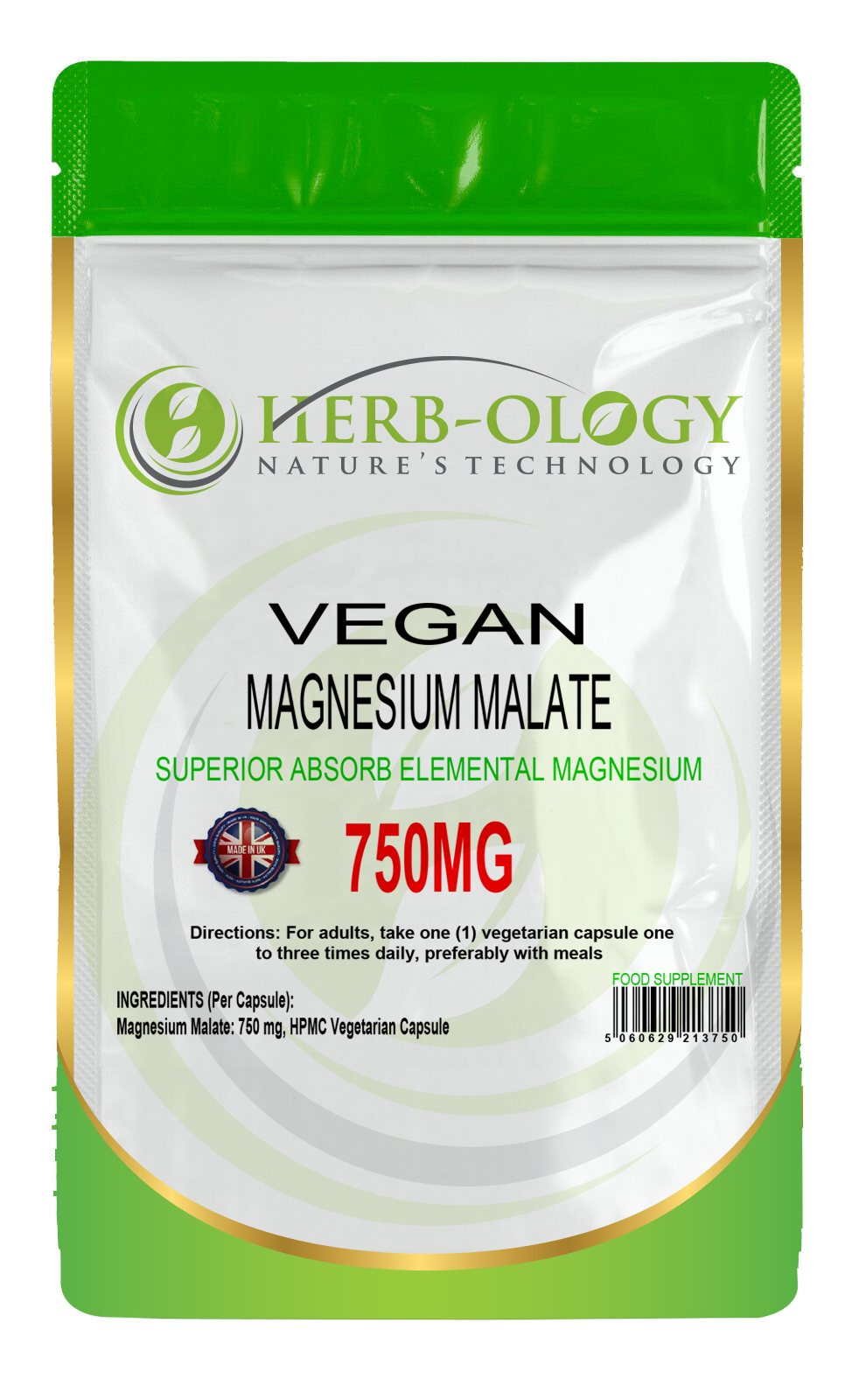Herb-ology Magnesium Malate 750mg Vegan Capsules For Magnesium Deficiency