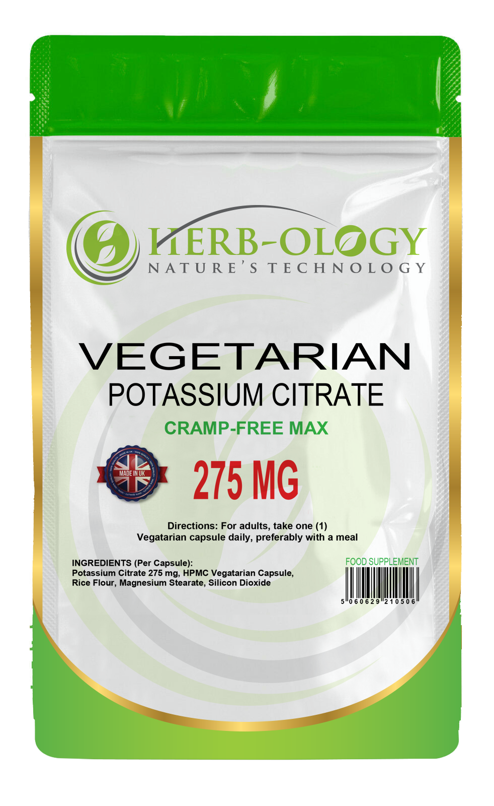 Herb-ology Potassium Citrate 275mg Vegan Capsules For Energy & Muscle Cramps
