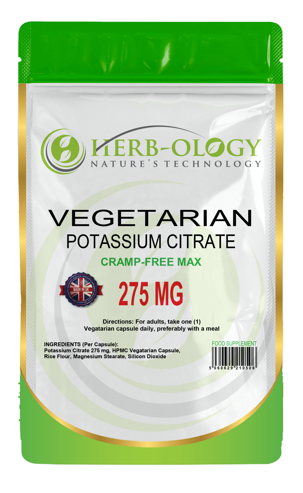 Potassium Citrate 275mg Vegan Capsules For Energy & Muscle Cramps