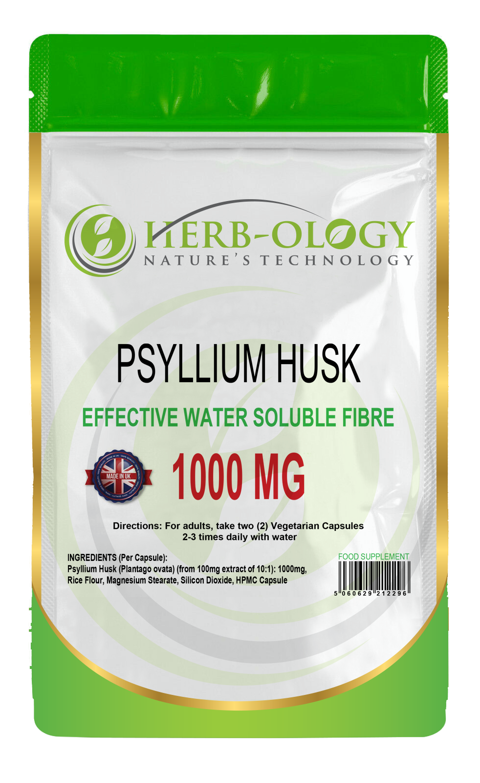 Herb-ology Psyllium Husk Capsules Soluble Fibre Tablets 1000mg Extract Fiber Supplement