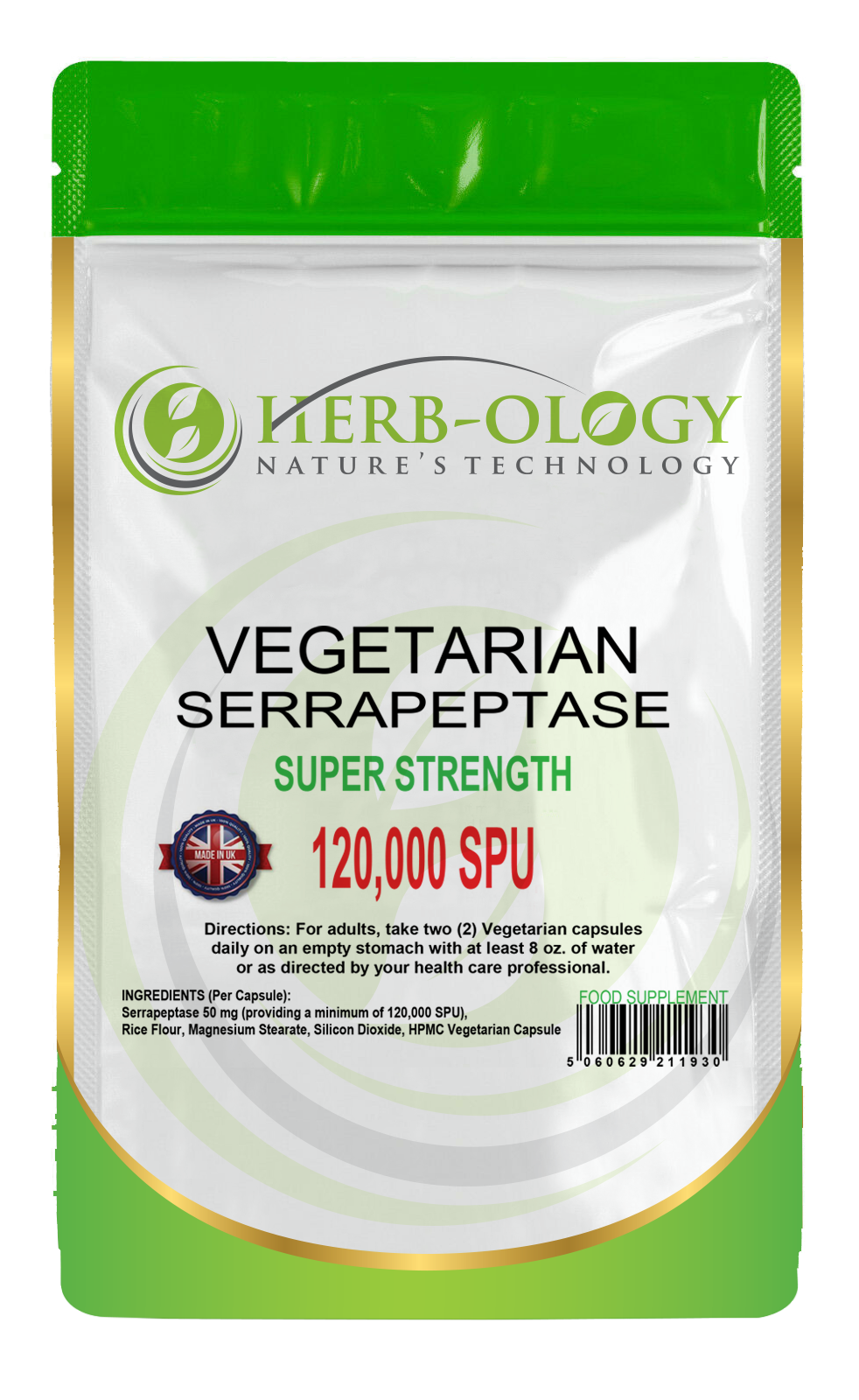 Herb-ology Serrapeptase 120,000 SPU High Potency Vegan Capsules For Digestive Health