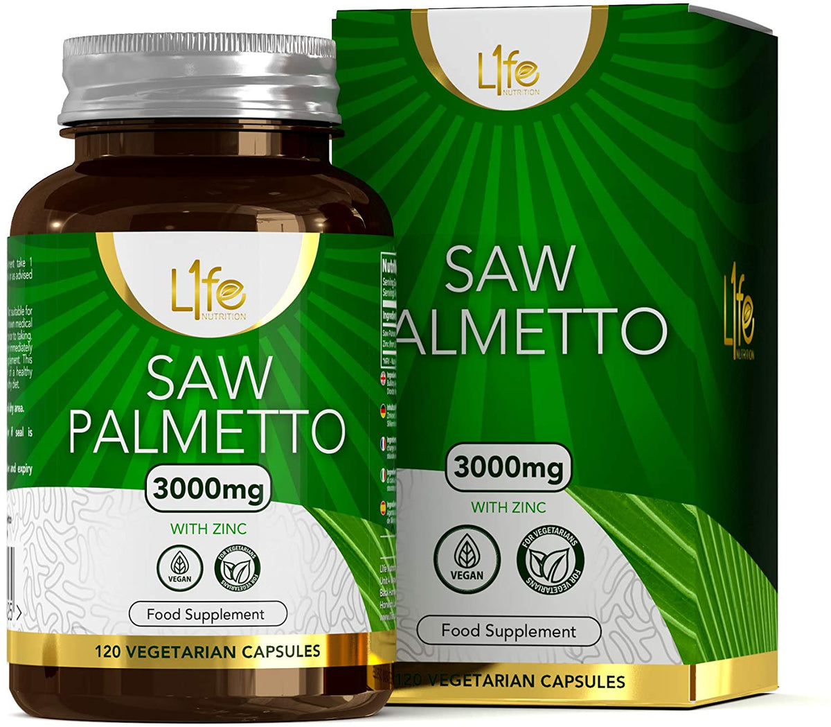 L1fe Nutrition Saw Palmetto 3000mg Vegan Capsules With Zinc
